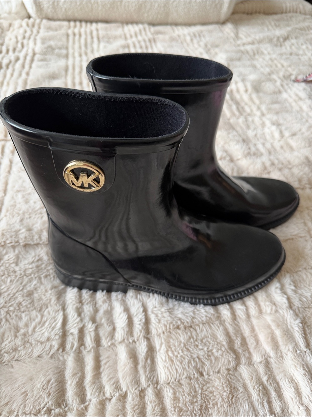 Michael Kors Black Rain Boots with Gold MK Badge